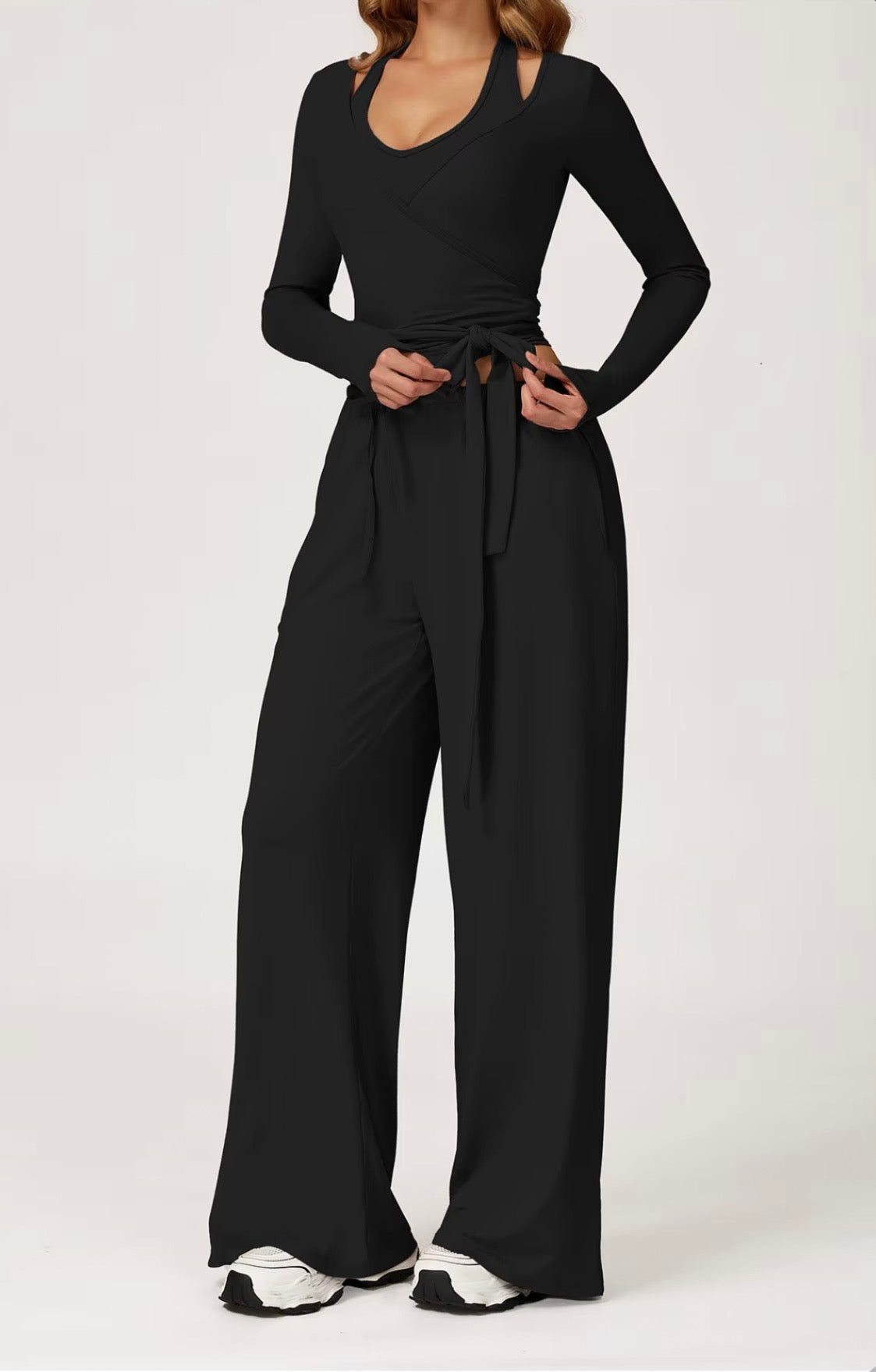 3-Piece Set Autumn Pilates Vetement Outfits Yoga Costume Pants Women Ballet Wrap Top Activewear Set Ballerina Cross Top Colors Yellow-Top Pink Purple Khaki Black